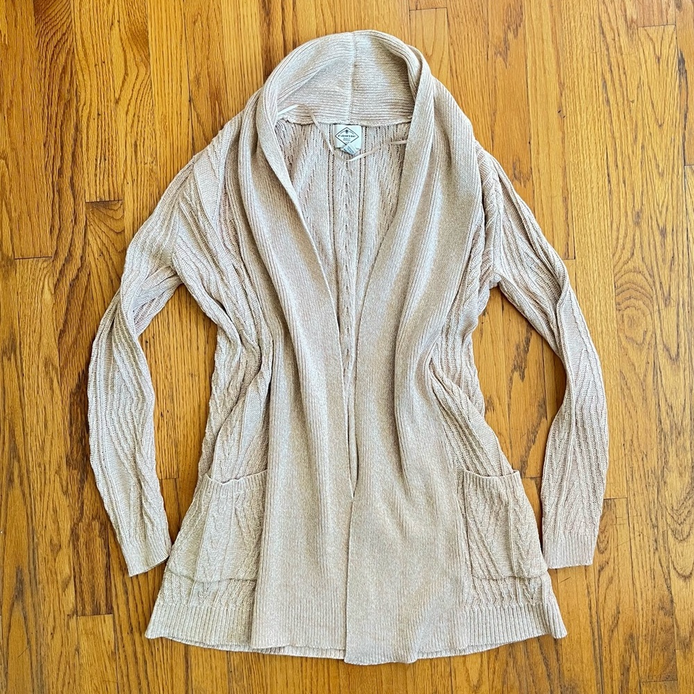 Cozy Boho Cable Knit Cardigan Sweater Slouchy Soft Cotton Open Wrap Beige Size S - Picture 2 of 6